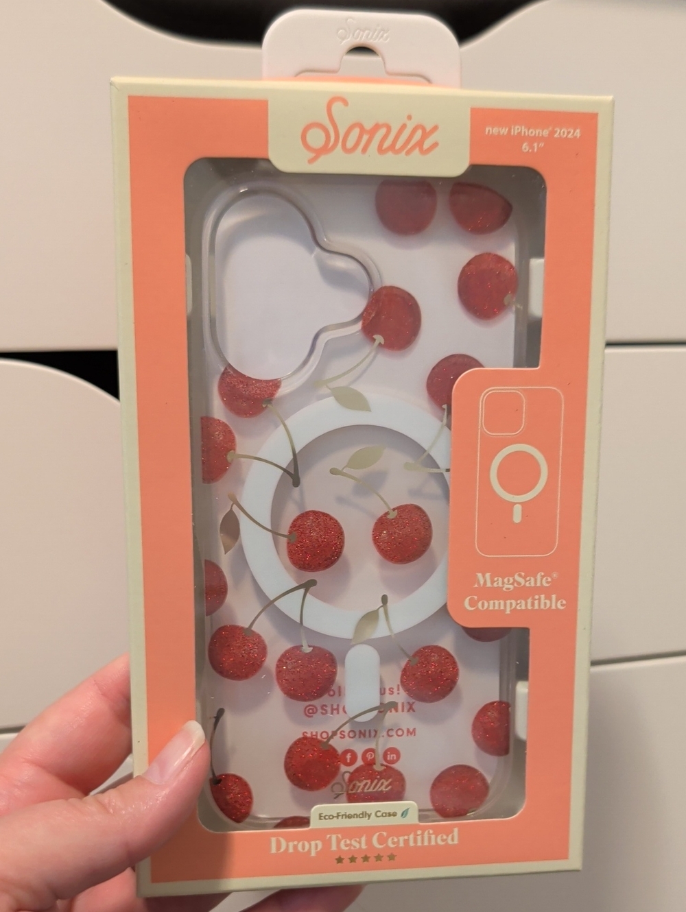 Sonix Cherry MagSafe Compatible Phone Case - White with Red Cherries Brand New